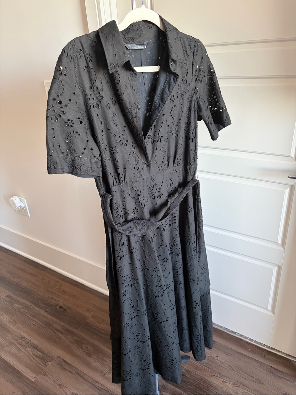 Zara Black Eyelet Shirt Dress with Belt